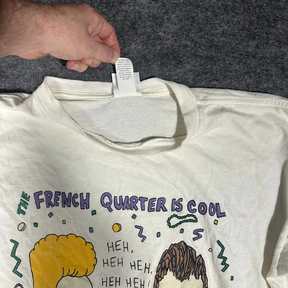 Rare Vintage‎ 90s Beavis and ButtHead French Quarter Bourbon T Shirt Large